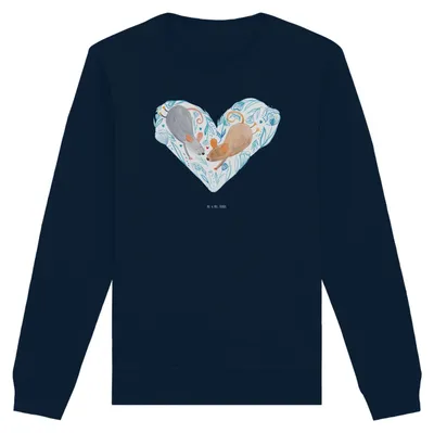 Produktbild von Mr. & Mrs. Panda Nachhaltiger Pullover Mäuse Herz Größe XXL - French Navy - Geschenk, Sweater, Verheiratet, Bio Baumwoll, Love, Maus, Lieblingsmensch, Liebe, Sweatshirt
