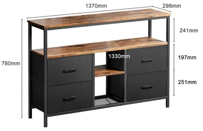 Immagine prodotto di Mobile TV a basso profilo - Mobile TV - 4 cassetti rivestiti in tessuto - Illuminazione LED - Materiali: MDF e metallo - Dimensioni: 137 x 30 x 76,8 cm - Colore: nero