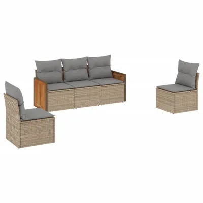 Produktbild von vidaXL 5-tlg. Garten-Sofagarnitur mit Kissen Beige Poly Rattan