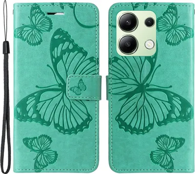 Produktbild von Xiaomi Redmi Note 13 4G Hülle - Coverup Schmetterlinge Klapphülle - Mintgrün