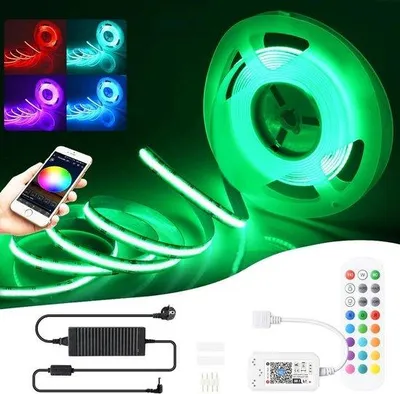 Obrázok produktu pre 5 m RGB LED pásik, 576 LED/m, 2880 LED, 24 V, stmievateľný, s diaľkovým ovládaním, kompatibilný s Google Home Assistant/Alexa