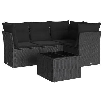 Produktbild von vidaXL 5-tlg. Garten-Sofagarnitur mit Kissen Schwarz Poly Rattan