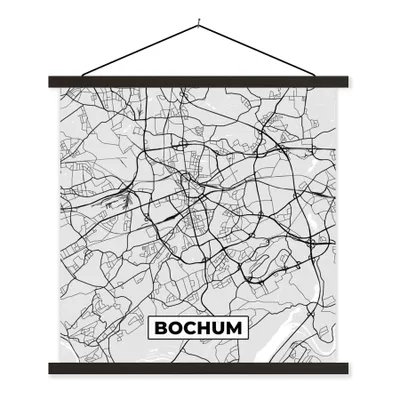 Produktbild von MuchoWow® Textilposter Bochum - Deutschland - Karte - Stadtplan 90x90 cm mit schwarzem Rahmen - Magnetisches