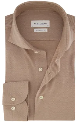 Produktbild von overhemden Profuomo Japanese knitted braun gestreift strijkfrei