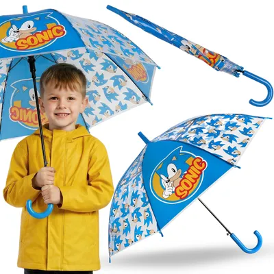 Produktbild von SONIC Kinderregenschirm für Jungen, blau, zusammenklappbar, transparenter Automatikschirm
