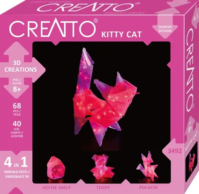Produktbild von KOSMOS Creatto Katze, Bastelset, 3D-Puzzle, Nachtlicht, Leuchtfigur, Dekoration, Puzzle, 03492