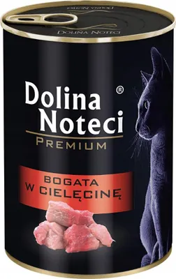 A can of cat food with a picture of meat and a cat silhouette.