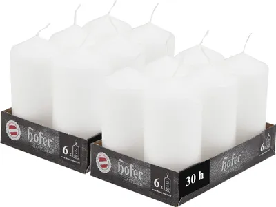 Obrázok produktu pre Hofer Stĺpové Sviečky - Doba horenia 39 hodína - Biela Farba - 12 kusov Rozmery 6 x 12 cm Voskové Sviečky Bez Vône Candles Biele