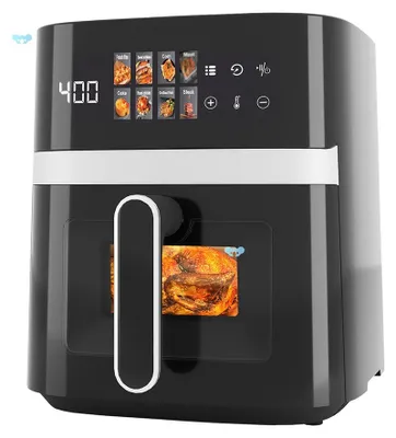 Produktbild von NovuLife Heißluftfritteuse 5,5L 1500W Airfryer Sichtfenster Touchscreen 8 Programme Heißluft Umluft Fritteuse Temperatur & Timer Schwarz
