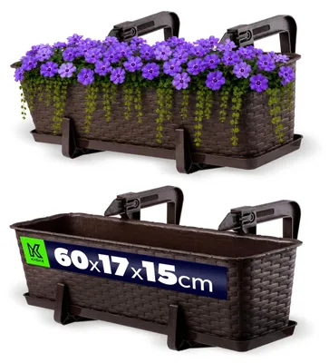 Obrázok produktu pre KADAX balkónový kvetináč s podstavcom "Frette", balkónový box s otvormi na vodu, 60 cm, hnedý