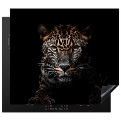 Produktbild von KitchenYeah© Herdabdeckplatte Leopard - Porträt - Schwarz - Tier , 60x52cm, Küche Deko, Glaskeramikkochfeld Herdabdeckung, Abdeckplatte fùr Kochfeld