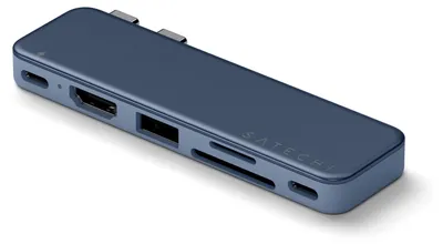 Immagine prodotto di SATECHI Snap-Hub USB-C 6-in-1 per MacBook Neo, colore Indigo | Potenza di ricarica PD da 45W, HDMI 4K a 60 Hz, doppia porta USB-C