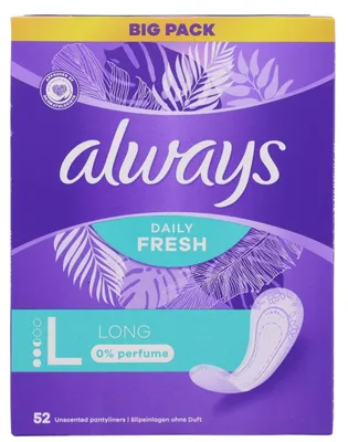 Obrázok produktu pre Always Daily Fresh Long nohavičkové vložky 52 kusov na rastlinnej báze bez vône
