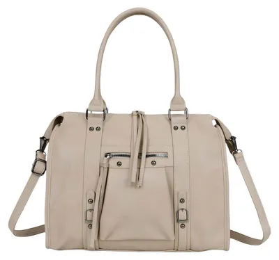 Zdjęcie produktu dla Elegancka torba damska Gallantry w stylu vintage, przypominającym torbę do kręglarstwa, z paskiem, kolor taupe