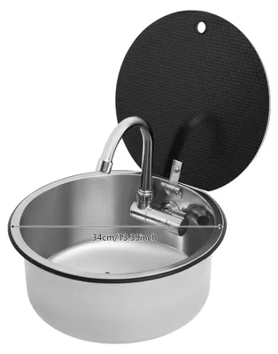 Obrázek produktu pro Umývadlo, nerezová ocel 304, průměr 34 cm, výška 15 cm, jedno umyvadlo, způsob montáže