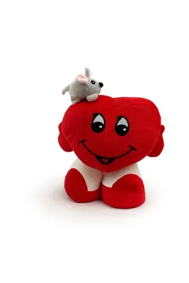 Produktbild von Plüschtier Herz 25 cm Rot mit Mausfigur Grau – Weiches Kuscheltier aus Plüsch
