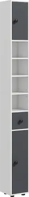 Image de Armoire de salle de bain - Armoire haute - 20x20x180 cm - Avec tiroir, étagères et portes - Mélamine - Gris