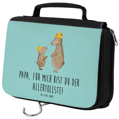 Produktbild von Mr. & Mrs. Panda Kosmetiktasche Bären mit Hut - Türkis Pastell - Geschenk, Vater, kosmetiktäschchen, Papa, Muttertag, Family, Vatertag, Schminktasche, Kinder, beauty case