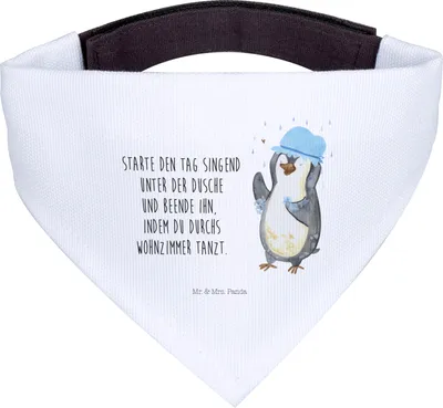 Produktbild von Mr. & Mrs. Panda Halstuch Hund Pinguin Duschen - Weiß - Geschenk, Dusche, Motivation, Baden, Singen, Tuch, Duschkonzert, Hundehalstuch, Hunde