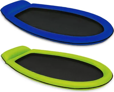 Two inflatable pool loungers with mesh netting are displayed against a white background.