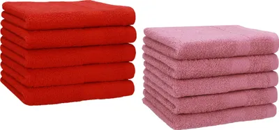 Produktbild von Betz 10 Stück Gästetücher 30x50 cm PREMIUM 100% Baumwolle Set Farbe: rot und altrosa