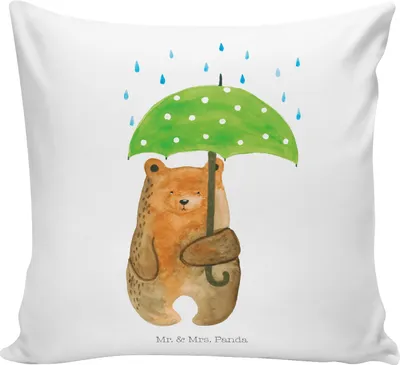 Produktbild von Mr. & Mrs. Panda Kissen 40x40 Bär Regenschirm - Weiß - Geschenk, zier, Teddy, Dekokissen, Deko, Spruch, Liebesbeweis, Sofakissen, Liebe, Familie, Polster, Pärchen