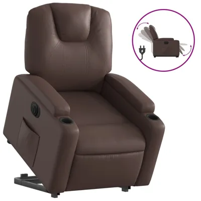 Imagen del producto de Sillón reclinable eléctrico de color marrón, con ayuda para levantarse, tapizado en cuero sintético, marca vidaXL
