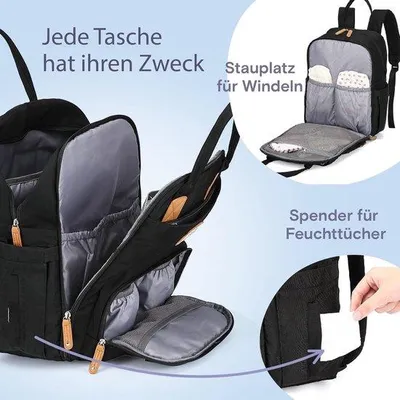 Produktbild von Famanu Wickelrucksack mit Wickelmatte für Eltern - Schwarz
