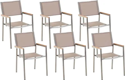 Produktbild von BELIANI Gartenstühle 6er Set Beige Polyester Edelstahl Modern Terrasse Outdoor