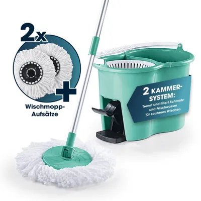Produktbild von CLEANmaxx Power-Wischmopp türkis + Ersatz-Moppaufsatz rund 2er-Set