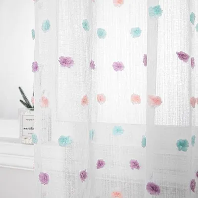 Zdjęcie produktu dla Zasłony do pokoju dziecięcego, 140x250 cm - tiul z motywem tęczy - haftowane - półprzezroczyste - Luxento