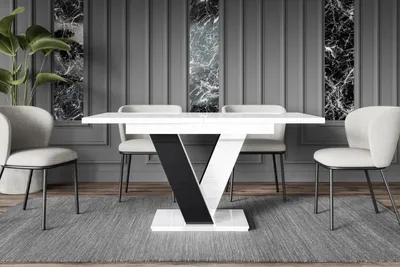 Produktbild von ALTDECOR Esstisch ausziehbar, ideal als Küchentisch, Esszimmertisch - oder Wohnzimmertisch, solide Konstruktion aus Möbelplatte, 120 -160x80x75 cm - Hochglanz Weiß / Hochglanz Schwarz - ASIV