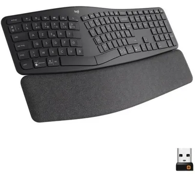 Obrázek produktu pro Logitech ERGO K860, Plná velikost (100 %), Bezdrátový, RF bezdrátové + Bluetooth, Polomechanický spínač, AZERTY, Grafit