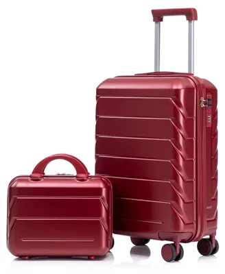 Image de Ensemble de valises 2 pièces, coque rigide en ABS, roulettes pivotantes, serrure à combinaison, 36 x 21 x 55 cm, bordeaux