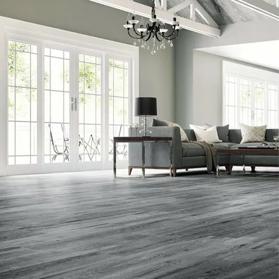 Obrázok produktu pre Samolepiaci vinylový podlahový obklad, 5,01 m², vodotesný, farba: sivá, rozmery: 91,5 x 15,2 cm