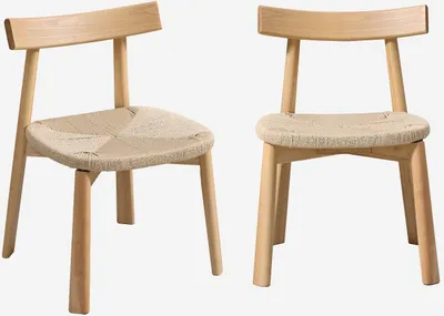 Produktbild von sweeek - 2er-Set skandinavische Stühle Heveaholz und Seilbespannung - Natur