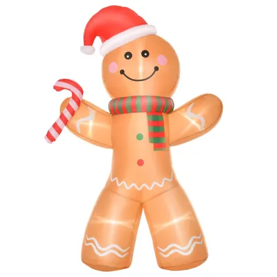 Produktbild von Aufblasbare Weihnachtsdeko Lebkuchenmann mit LED-Lichtern inkl. Gebläse Weihnachtsdekoration Weihnachtsbeleuchtung 2,4 m