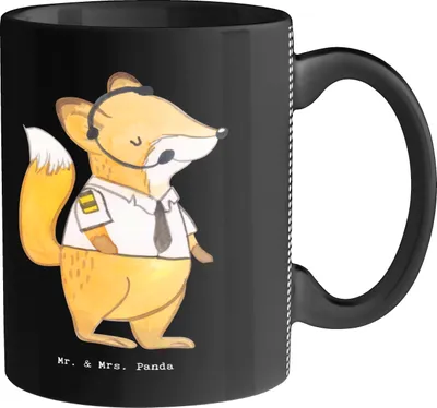 Produktbild von Mr. & Mrs. Panda Kaffeebecher Fluglotse Herz - Schwarz - Geschenk, Becher, Ausbildung, haferl, Tasse, Keramiktasse, Flugsicherung, hochwertige