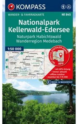 Produktbild von KOMPASS Wanderkarte 845 Nationalpark Kellerwald-Edersee, Naturpark Habichtswald, Wanderregion Medebach 1:50.000