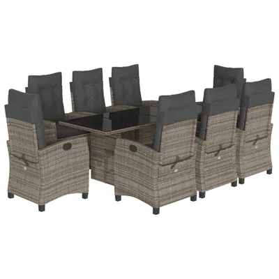 Produktbild von vidaXL 9-tlg. Garten-Essgruppe mit Kissen Grau Poly Rattan