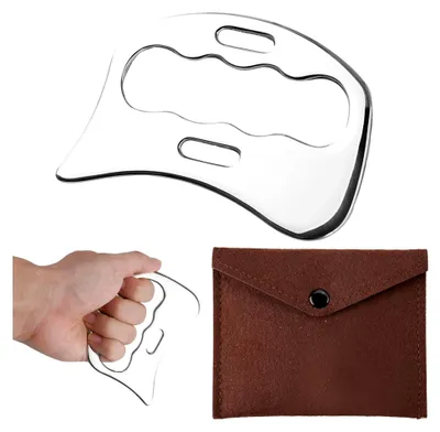 Produktbild von Gua Sha aus Edelstahl mit Aufbewahrungstasche, Massagewerkzeug für Lymphdrainage und Muskelentspannung