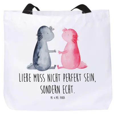 Produktbild von Mr. & Mrs. Panda Tote Bag Axolotl Liebe - Weiß - Geschenk, Laptoptasche, Valentinstag, Tasche, Einkaufstasche, Reisetasche, Strandtasche