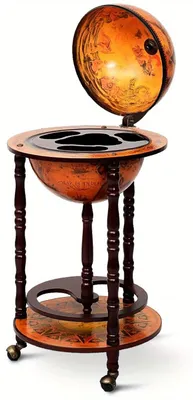 Image de Mini-bar – chariot bar en forme de globe – porte-bouteilles à vin – portable avec roulettes – fabriqué en bois d'eucalyptus durable – compact et mobile