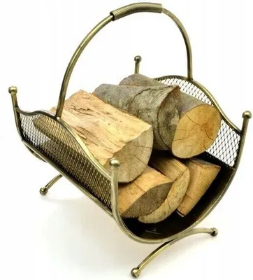 Produktbild von Kaminholzkorb Holzkorb Antik Gold Brennholzkorb Holztrage Kaminkorb Holzhalter Feuerholzablage 40x37x54
