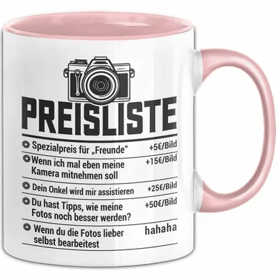 Produktbild von Fotograf Tasse Geschenk Preisliste Geschenkidee Fotografie Geschenke (Rosa)