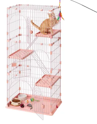 Obrázok produktu pre VEVOR, klietka pre mačky, ohrádka pre mačky, viacposchodová ohrádka pre mačky, 84x60,5x163,5 cm, zostaviteľná ohrádka pre mačky s rebríkmi, odnímateľná drôtená sieť, vnútorná ohrádka pre 1-2 mačky, fretky a malé zvieratá, ružová farba