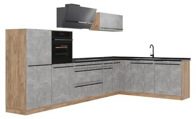 Obrázok produktu pre Rohová kuchyňa Vicco R-Line betón/Dub Goldkraft 347 x cm antrasiitti työtaso, Model 67605