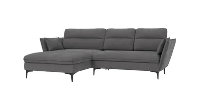 Produktbild von Ecksofa Egon mit Schlaffunktion und Bettkasten aus Grau Samt-Stoff mit hohen schwarzen Metallfüßen, B/T/H: 260 cm/ 168 cm / 91 cm, Ottomane links