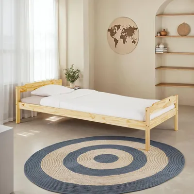 Produktbild von Massivholzbett Moritz aus Kiefer Massivholz 90x200 cm, natur - Einzelbett kür Kinderzimmer, Tagesbett Jugendbett, einfaches Gästebett, Bettgestell lackiert