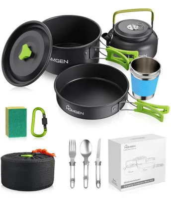 Immagine prodotto di Set da cucina da campeggio da 10 pezzi - Set di pentole in alluminio leggero per l'uso all'aperto